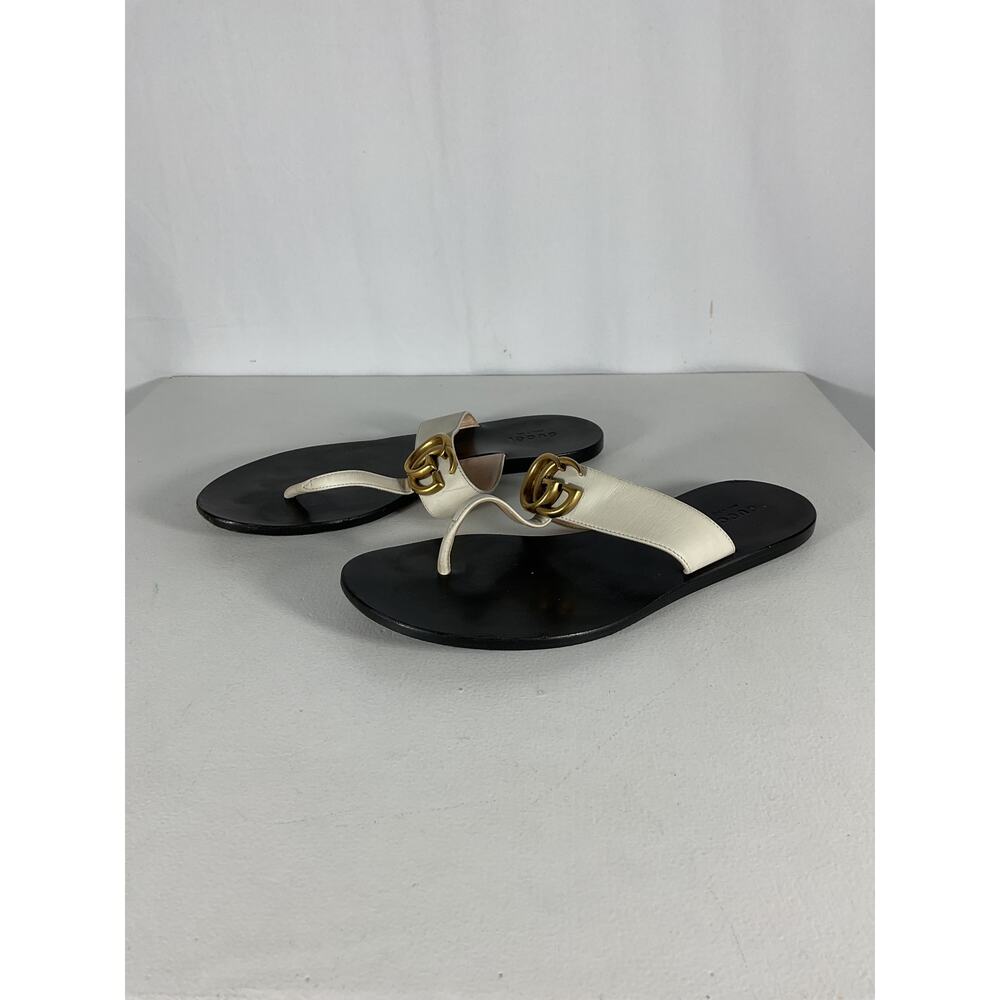 Gucci 'Marmont' Black Leather Thong Sandals Size 7 - Picture 2 of 12